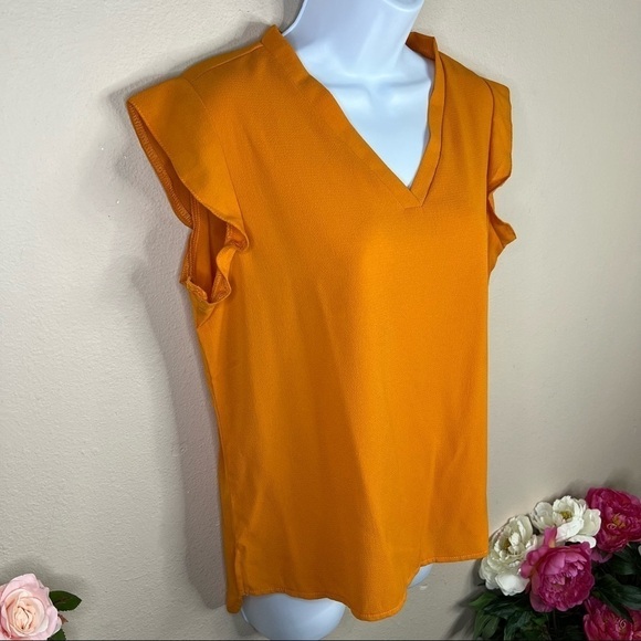 8/10 Shein Orange Pumpkin Short Sleeve Blouse V Neck Top - Picture 2 of 8